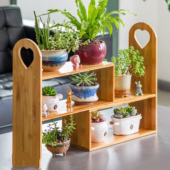 创意飘窗窗台实木小花架桌面上迷你多层多肉肉肉收纳架子竹置物架抖音