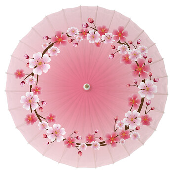 非遗油纸伞 古典江南防雨实用中国风防晒遮阳雨伞 玫红色 樱花花环 半