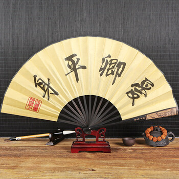 雍正搞笑文玩绢扇 古典工艺折叠扇古风礼品 10寸黑竹雕刻-爱卿平身