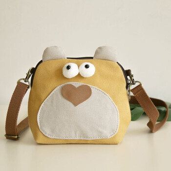 卡通帆布斜挎包 女生可爱小布包 学生手机零钱包 黄粉扑熊