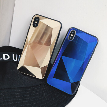 苹果x个性潮牌8简约创意7plus镜面菱形6s手机壳8plus钢化玻璃全包软壳