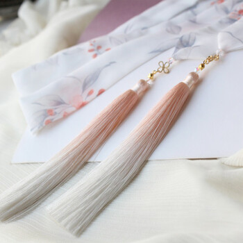 森悦(senyue) 渐变流苏发带雪纺印花汉服头饰古风发饰发绳 古风发带