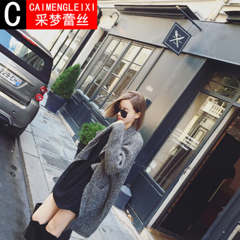 采梦蕾丝2015秋冬季女装新款设计感加厚毛衣外套粗线针织衫B5841 灰色 M