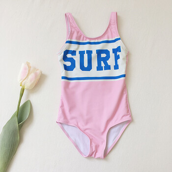 2018花样衣家夏装新品女童韩版度假风英文印花露背海滩连体游泳衣