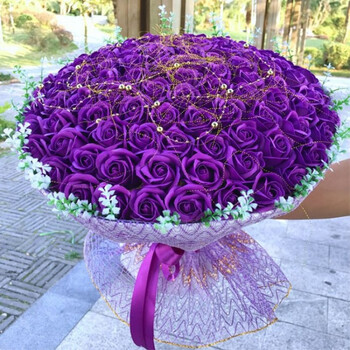 仿真玫瑰花香皂花礼盒女王七夕节生日礼物创意求婚手捧假花束 深紫色