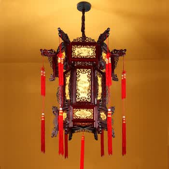 中式复古实木宫灯大红羊皮户外灯笼茶楼广告阳台结婚乔迁吊灯具 55cmx