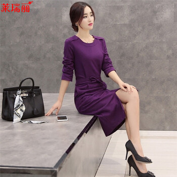 莱瑞丽 2015秋冬女装装新款长袖毛呢连衣裙 9051 图片色 M