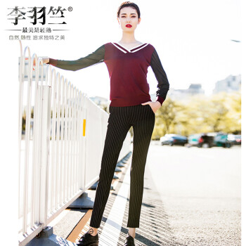 李羽竺 经典竖条纹哈伦裤女显瘦小脚裤 春夏简约休闲西裤百搭弹力长裤修身女裤 百搭黑色 28码-104到110斤