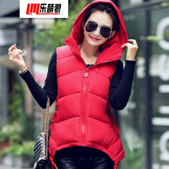 乐萌狼2015冬季新款韩版时尚修身羽绒棉服马甲中长连帽女背心Q15801 黄色 XXL
