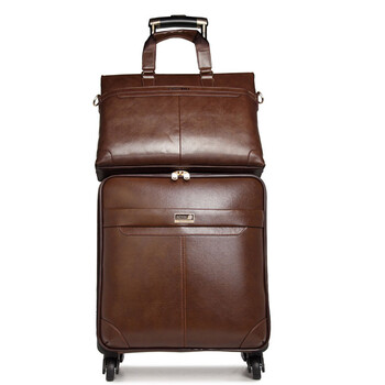 男士商务拉杆箱子母箱登机箱旅游旅行箱软箱皮箱包行李箱 卡其色带