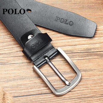 polo 欧美时尚系列腰带男士简约休闲裤带针扣二层牛皮皮带011251 黑色