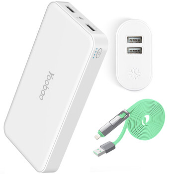 羽博 20000毫安 S9 双USB输出 移动电源/充电宝 白色 通用手机平板 数据线座充组合套装