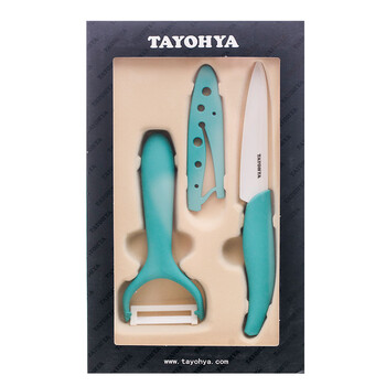
                                        多样屋（TAYOHYA） 乐彩奈米陶瓷礼盒厨房陶瓷刀具套装刀具刨刀水果刀 水果刀礼盒-蓝色                