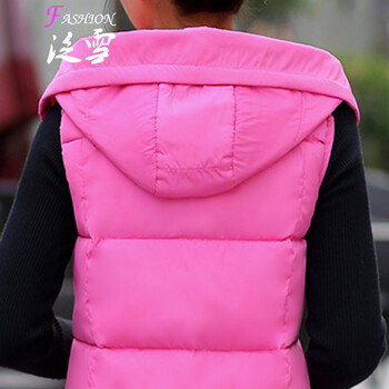 泛雪2015秋冬新款羽绒服 连帽外套马夹 背心马甲女潮 1629 玫红色 XL