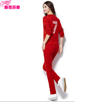 斯克芬奇2015秋装新款休闲运动卫衣套装女WY8026 红色 XXXL