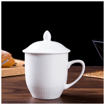 酒店宾馆客房陶瓷纯白色介杯茶杯带盖杯办公室会议喝水杯子 二号有纹