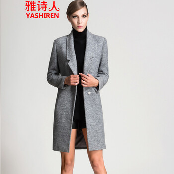 雅诗人2015秋冬新款欧美范大码长款羊毛呢大衣女修身呢子上衣毛呢外套女 红色 XXL