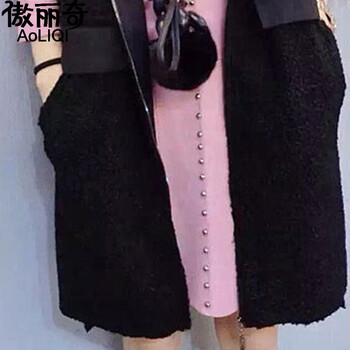 傲丽奇 2015新款秋冬韩版修身显瘦中长款羊羔毛绒无袖连帽背心马甲女外套 AQ1936 黑色 M