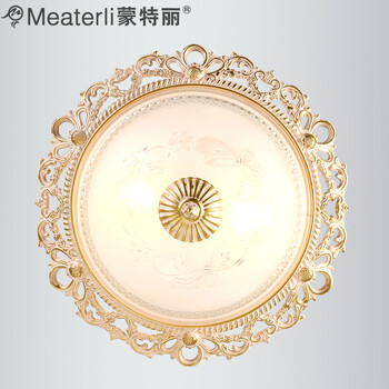 蒙特丽 客厅卧室过道阳台吸顶灯 AB003 欧式复古仿铜锌合金米黄色描金灯具(B) 小号34cm