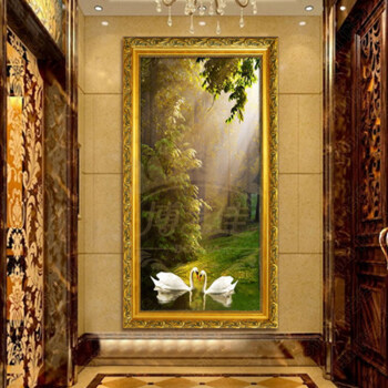 
                                                            博艺佳 欧式手绘风景油画玄关装饰画过道竖版挂画天鹅湖壁画定制 B宫殿金框 60CM*120CM                