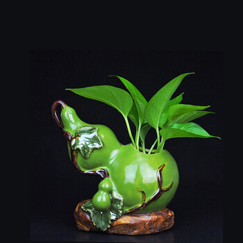 舒厅创意绿萝花插水培容器陶瓷葫芦花瓶办公室工艺品摆件客厅电视柜