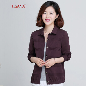 Tigana 2015秋装新款短外套女秋大码女装宽松休闲春秋装夹克上衣小外套 XH9625 暗紫色 2XL