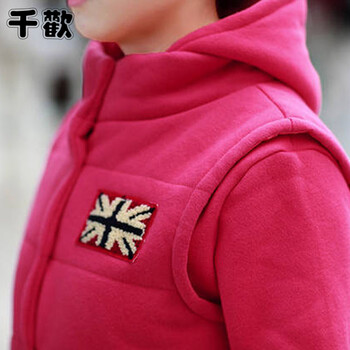 千歡2015春季新款卫衣女加绒加厚显瘦三件套运动休闲卫衣套装女 粉红色 L