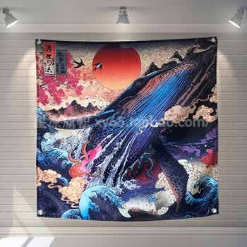 来图定制 酒吧纹身工作室挂旗挂布 日式浮世绘酒瓶酒屋会所装饰画 80*