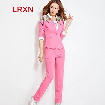 LRXN2015秋冬新款女装冬上新小西服三件套修身显瘦运动套装时尚休闲8932 粉红色 XL