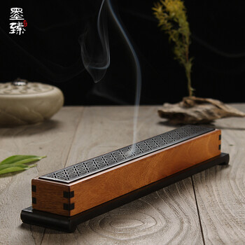 红槐宝镶黑檀卧香炉木质香盒红木熏香薰炉 沉香檀香线香炉 红瑰宝镶