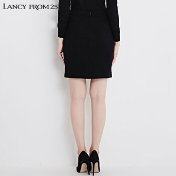 
                                        LANCY朗姿缀钉钻时尚简约百搭包臀半身裙LC14403WSK005 黑色 M                