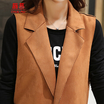 唇慕2016秋冬百搭休闲流苏马甲女 大码中长款无袖西服外套 M