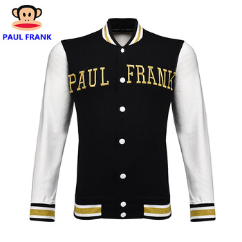 2015秋冬新款paulfrank大嘴猴卫衣男女情侣款棒球服外套韩版时尚休闲上衣拉链印花 男款黑色 L