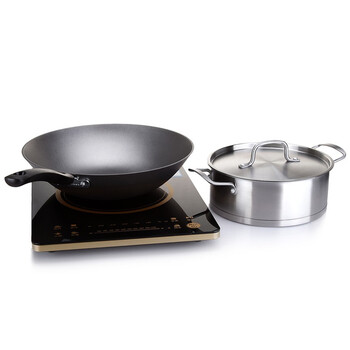 美的（Midea）电磁炉 RH2114 高性能匀火纤薄双滑控触屏（赠品质炒锅+欧式汤锅） 黑色