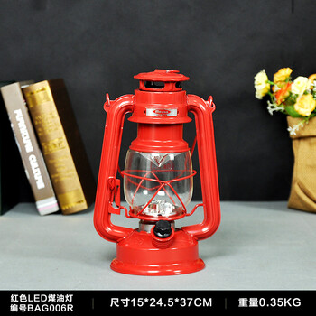 油灯手提马灯创意led老式灯具咖啡厅玻璃罩酒柜装饰品摆件 led款红色