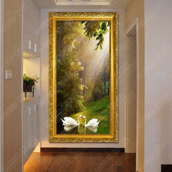 
                                                            博艺佳 欧式手绘风景油画玄关装饰画过道竖版挂画天鹅湖壁画定制 B宫殿金框 60CM*120CM                