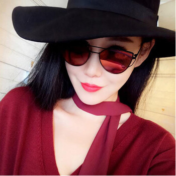 新款双杆彩膜墨镜女潮 流线型金属反光太阳镜墨镜 红色反光