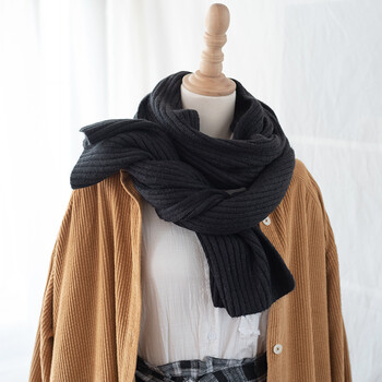 新款针织细毛线围巾女冬季加厚加长情侣款百搭纯色韩版保暖男围脖