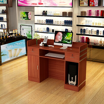 收银台柜台前台接待台便利店服装店化妆品店小型简约现代吧台桌 柚木