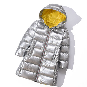 儿童羽绒服中长款银色宝宝冬季外套男女小中大童加厚保暖衣服 银色