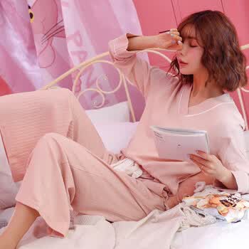 新款女士时尚睡衣简约纯色v领家居服套装 am6832 xl【图片 价格 品牌