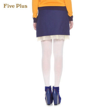 【秒】Five Plus新女冬装荷叶边拼接双排扣羊毛呢半身裙短裙2125071820 深蓝650 S