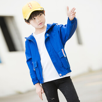 新款男童外套儿童韩版衣服男孩休闲夹克中大童连帽上衣春秋款 蓝色