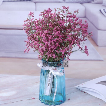 玫红色 s1水晶草 带花瓶 干花包