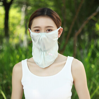 口罩 新品单层透气韩版女士小护颈骑行开车遮阳面罩女 仿真丝*蓝绿色