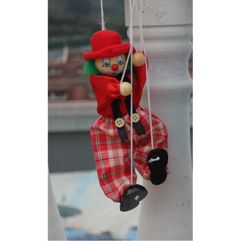 拉线皮影人传统亲子提线小丑表演木偶工艺品玩具动手早教 小丑红色