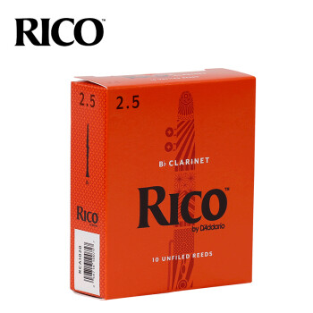RICO 达达里奥 D'Addario RCA1025瑞扣黄盒黑管单簧管哨片2.5号Bb调降B调 10片装