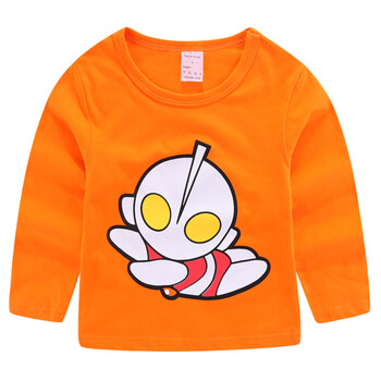 2018新款秋装女童装宝宝上衣春秋体恤 卡通奥特曼橙色 120cm