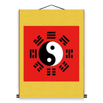 八卦图案挂画镇宅家用道家 bagua挂图丝绸装饰画定制 红底八卦 整体70