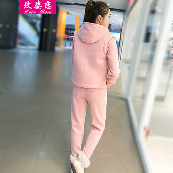 
                                                                                玫姿恋卫衣女宽松运动套装金丝绒三件套女2021春夏装新品女装韩版休闲时尚长袖跑步服园服班服女615 615酒红色 M建议（100斤以下）                